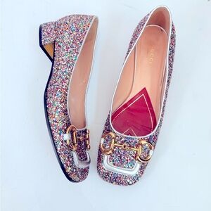 Gucci  Multicolor Glitter leather baby Horsebit Lovelight Flat loafers EU 38